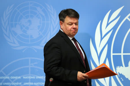 World Meteorological Organization (WMO) Secretary-General Petteri Taalas attends a news conference at the United Nations in Geneva, Switzerland, November 29, 2018. REUTERS/Denis Balibouse