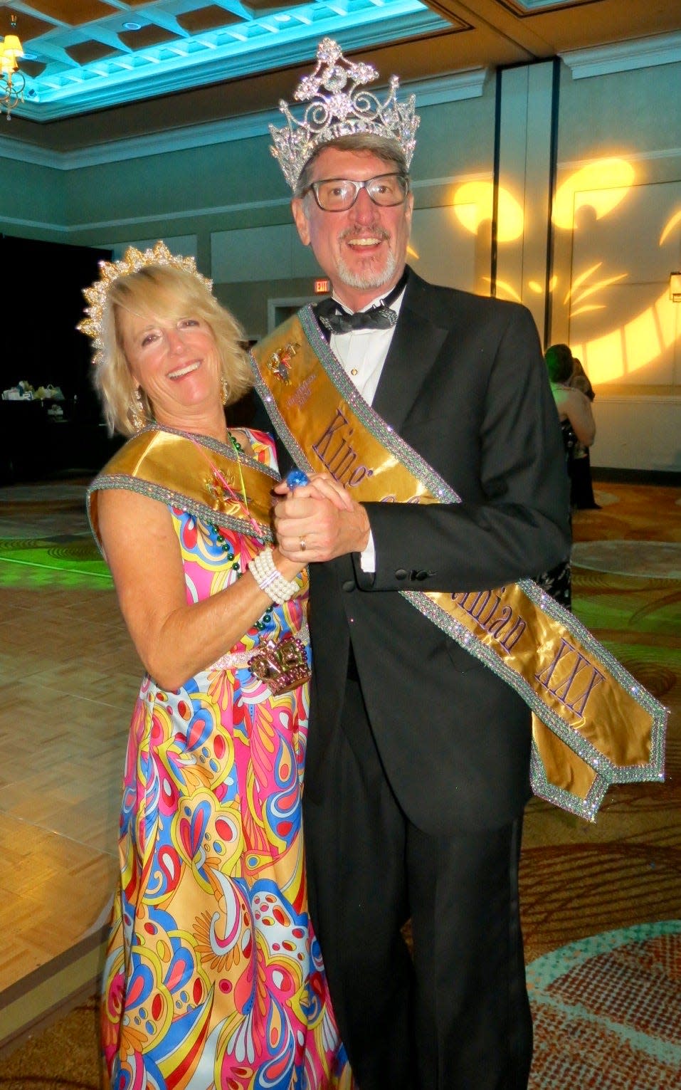 Krewe of Justinian XXX Queen Alison Byrd and King Donald E. Hathaway Jr. at the coronation event on August 12, 2023.