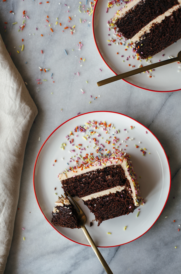 Chocolate Peanut Butter Sprinkle Cake