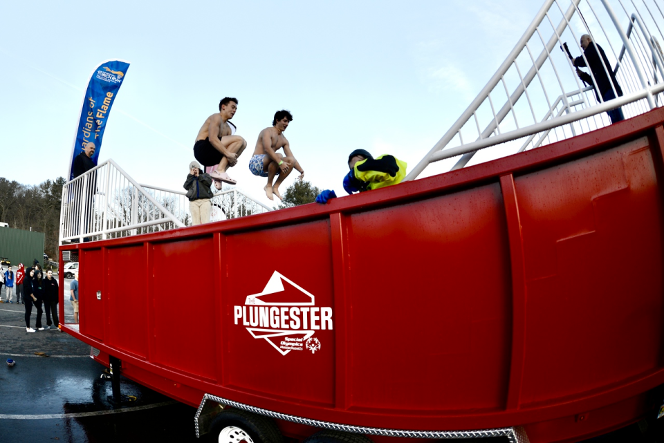 Special Olympics Massachusetts' " Bear Force One Mobile Plunge" tank, seen here at a past event, will be touching down at Fairhaven High on Wednesday for the school's first Polar Plunge event.