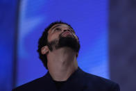 Southern California quarterback Caleb Williams stands on stage before the first round of the NFL football draft, Thursday, April 25, 2024, in Detroit. (AP Photo/Jeff Roberson)