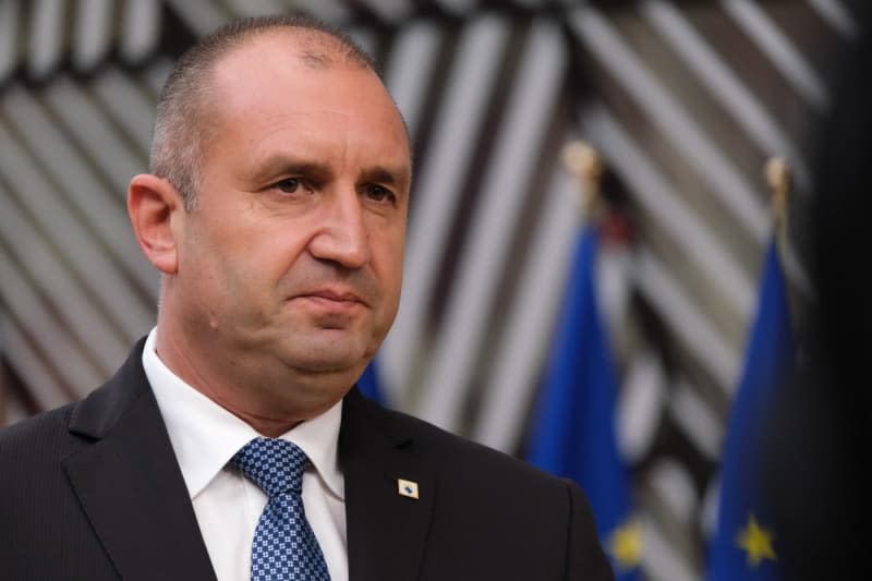 Bulgarian President Rumen Radev speaks to media as he arrives for the second day of a special EU summit. Alexandros Michailidis/EU Council/dpa