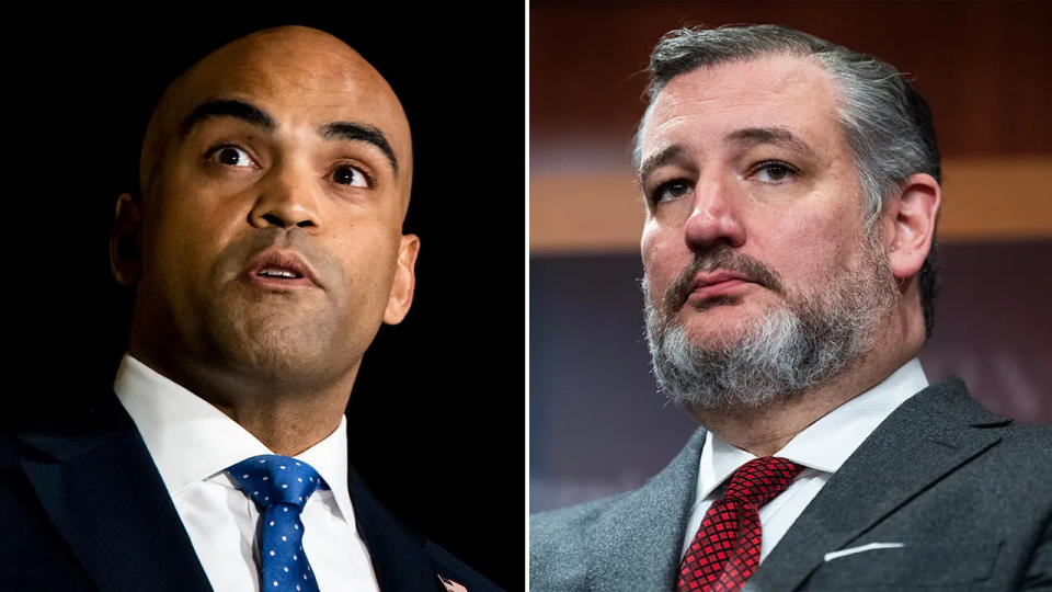 left: Democratic Senate candidate Colin Allred; right: Sen. ed Cruz