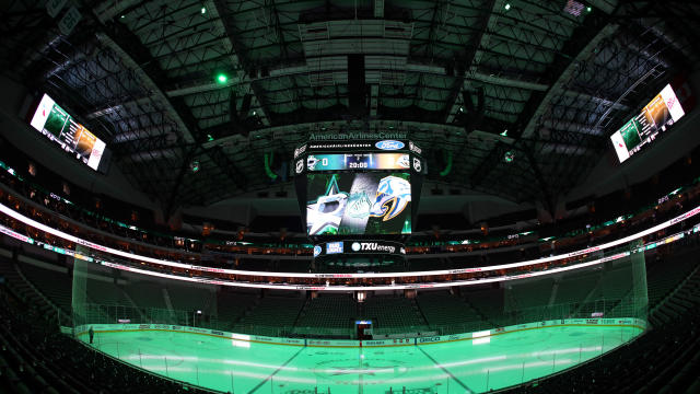 DALLAS, TEXAS - MARCH 07:  Empty stands before fans enter the arena for a game between the Nashville Predators and the Dallas Stars at American Airlines Center on March 07, 2020 in Dallas, Texas. (Photo by Ronald Martinez/Getty Images)