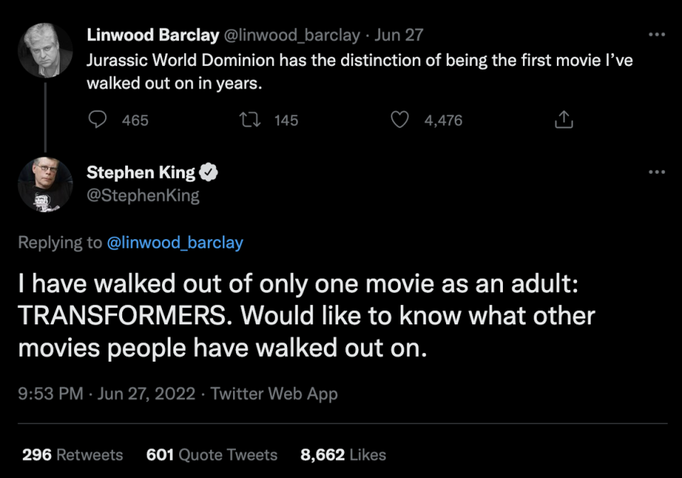 Stephen King names the only film he’s only ever walked out of (Twitter)