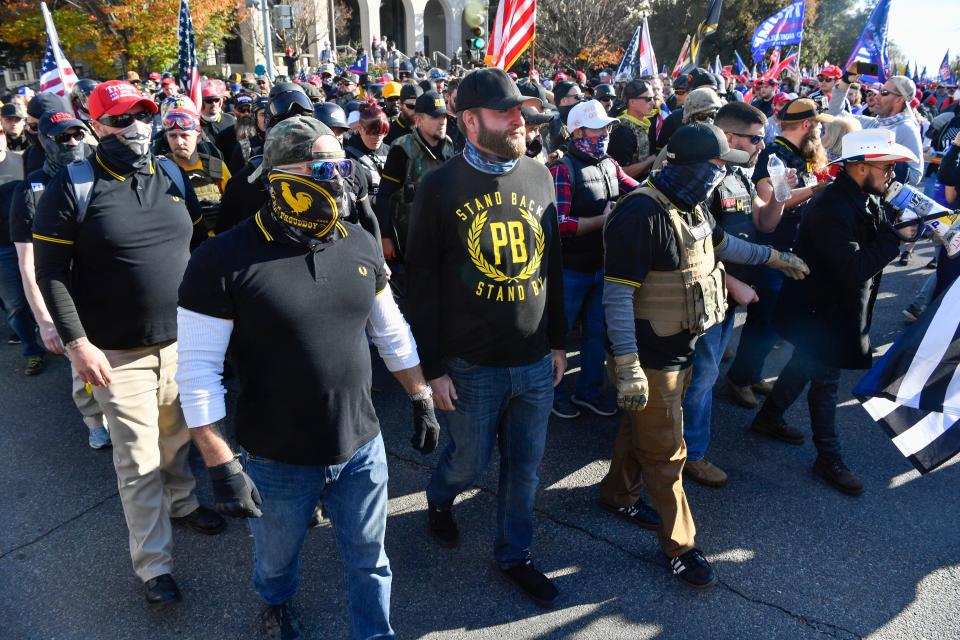 Members of the Proud Boys at the Million MAGA March in Washington, D.C., on Nov. 14, 2020.