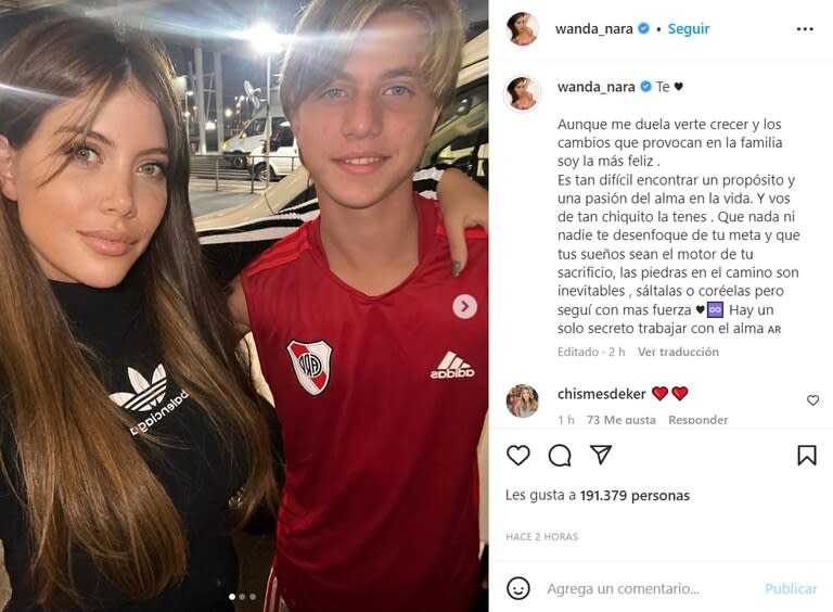 La tierna dedicatoria de Wanda Nara a Valentino López