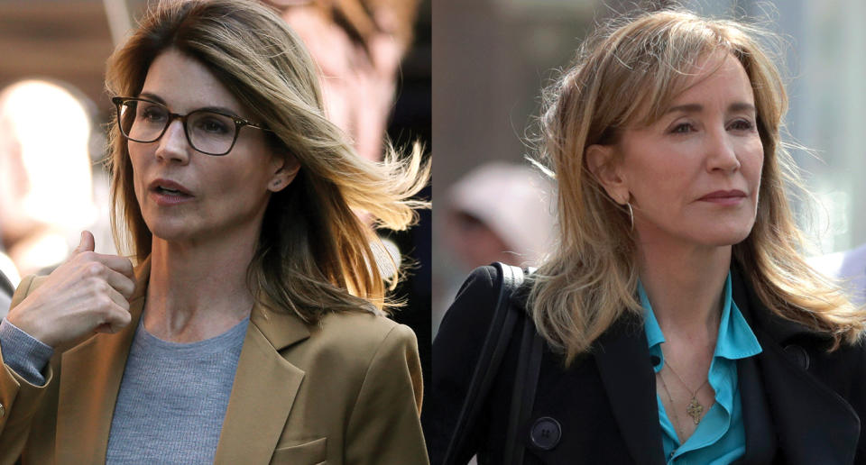 Lori Loughlin and Felicity Huffman arrive at federal court on April 3, 2019. (Photo: AP)