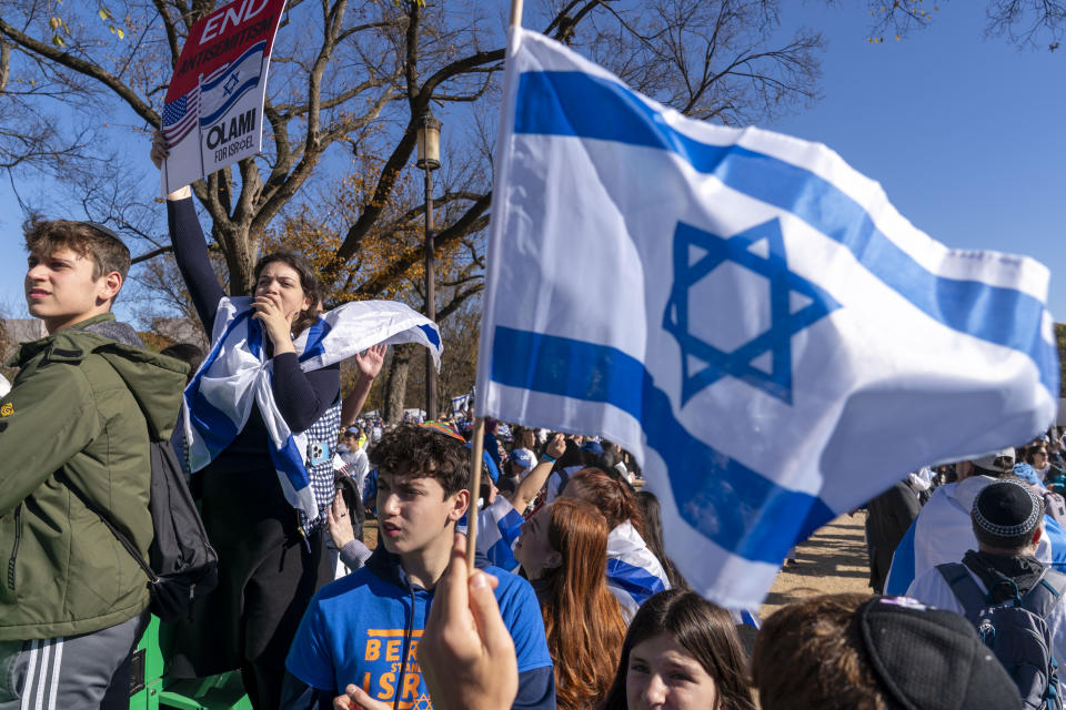 People attend the "March for Israel," Tuesday, Nov. 14, 2023, on the National Mall in Washington. (AP Photo/Jacquelyn Martin)