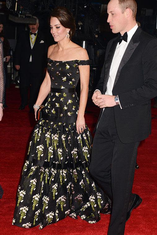 The duchess chose a $9,900 bespoke Alexander McQueen gown for her first BAFTAs.