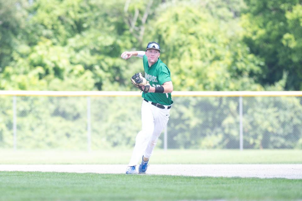 Shamrocks infielder Cam Reichel throws the ball during a series game against Fort Wayne at Bailey Park on Thursday, Aug. 3, 2023.