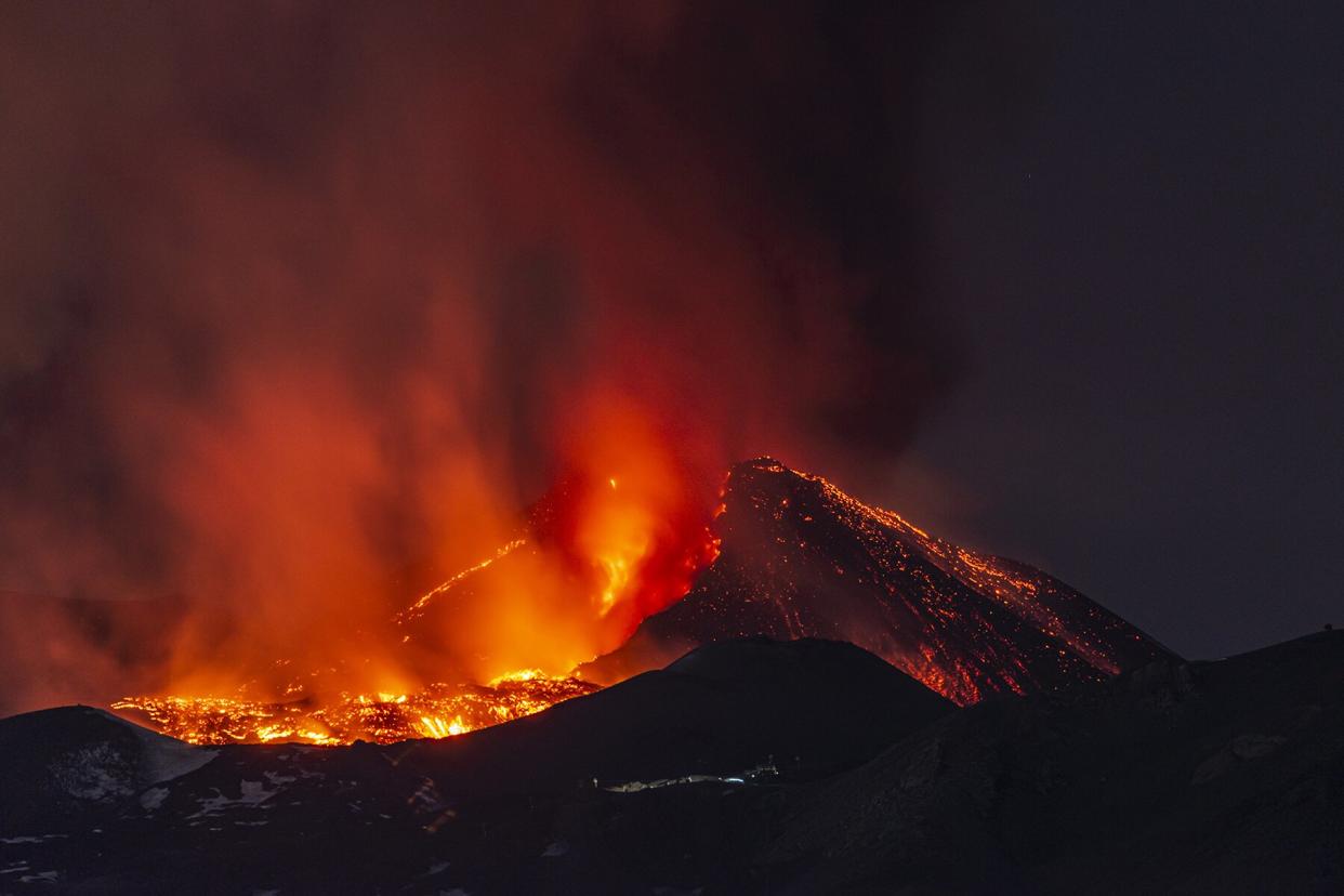 A photo shows a new eruption at Etna Volcano in Catania, Italy on FebrÄ±ary 10, 2022.