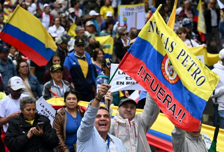 People take part in a march against the government of Colombian President Gustavo Petro over health and pension reforms in Bogota on April 21, 2024 (Raul ARBOLEDA)