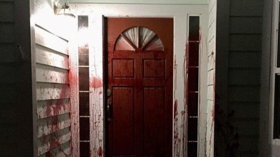 Police in Santa Rosa, California are reporting that the entrance to the home where Barry Brodd used to live was vandalized with a pig’s head and blood. (Santa Ana Police Dept.)