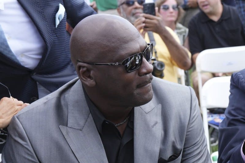 Michael Jordan arrives for the Major League Baseball's Hall of Fame Induction Ceremony 2021 in Cooperstown, N.Y., on September 8, 2021. The basketball star turns 61 on February 17. File Photo by Pat Benic/UPI