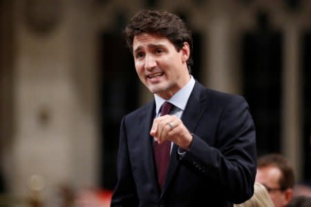 FILE PHOTO: Canada's Prime Minister Justin Trudeau speaks during Question Period in the House of Commons on Parliament Hill in Ottawa, Ontario, Canada, October 24, 2017. REUTERS/Chris Wattie