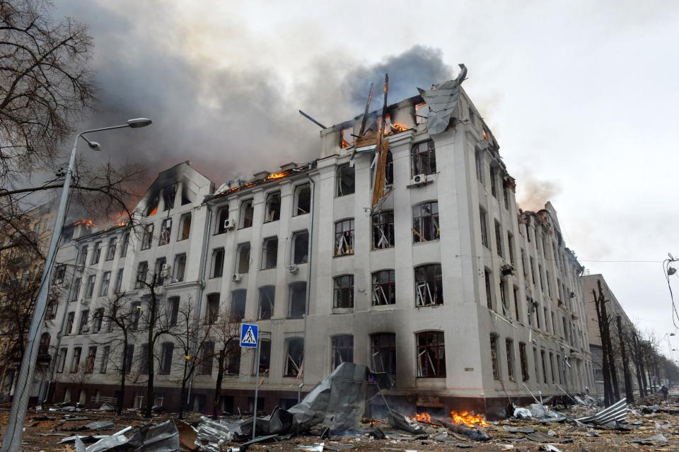 The Economy Department building of Karazin Kharkiv National University was hit, allegedly by Russian shelling, on March 2.