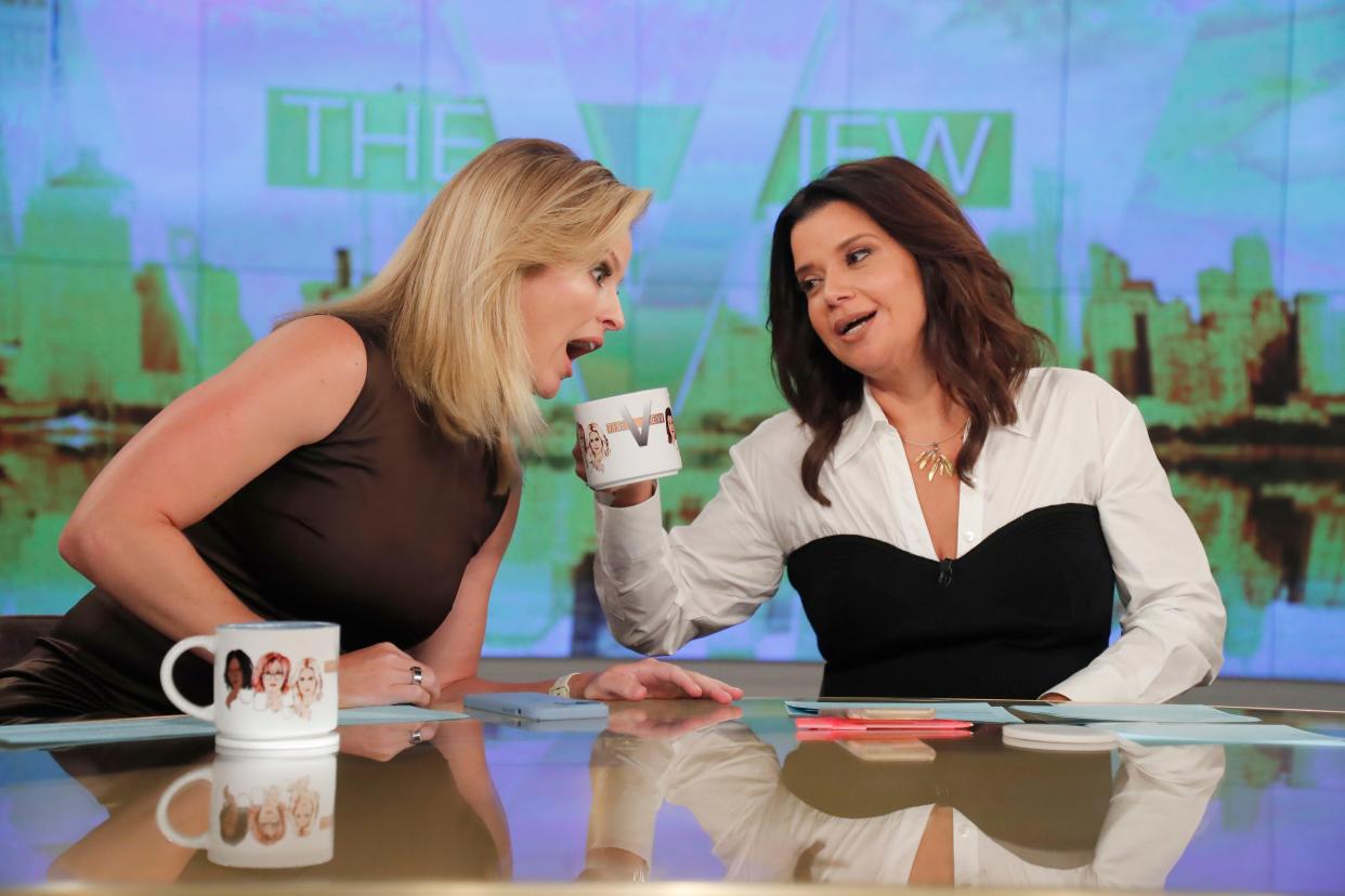 Newton native Sara Haines, left, jokes around with fellow "View" panelist Ana Navarro.