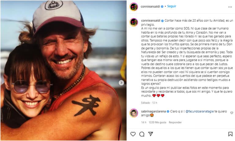 El mensaje de Connie Ansaldi a Facunda Arana tras 20 años de amistad (Foto: Instagram @connieansaldi)