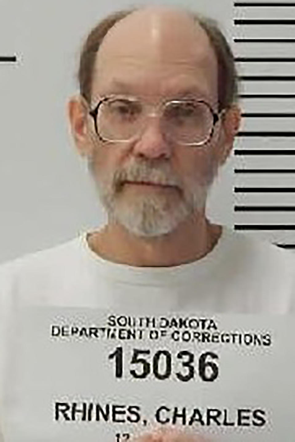 In this Dec. 31, 2017 photo provided by the South Dakota Department of Corrections is Charles Rhines at the South Dakota State Penitentiary in Sioux Falls. South Dakota Circuit Judge Jon Sogn has denied Rhines' request to delay his execution next week over the drug to be used. Rhines had argued that pentobarbital does not act quickly enough to comply with state law. Rhines, is scheduled to be executed in November 2019 in South Dakota for a 1992 fatal stabbing of 22-year-old Donnivan Schaeffer while burglarizing a doughnut shop. (South Dakota Department of Corrections via AP)