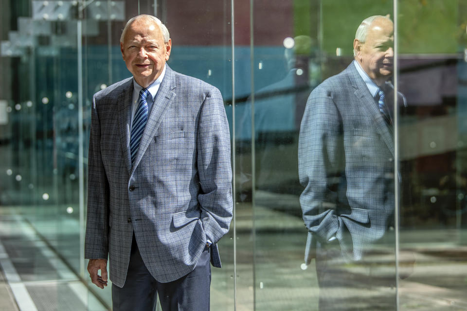 Dr. Richard W. Moriarty stands for a portrait at the Carnegie Museum of Natural History, where Mr. Moriarty is a board member, Thursday, Sept. 26, 2019, in Oakland, Pa. Moriarty passed away on Thursday, Sept. 7, 2023 according to Jeffrey Fugh of the funeral home John A. Freyvogel Sons Inc., which is handling arrangements in Pittsburgh. (Alexandra Wimley /Pittsburgh Post-Gazette via AP)