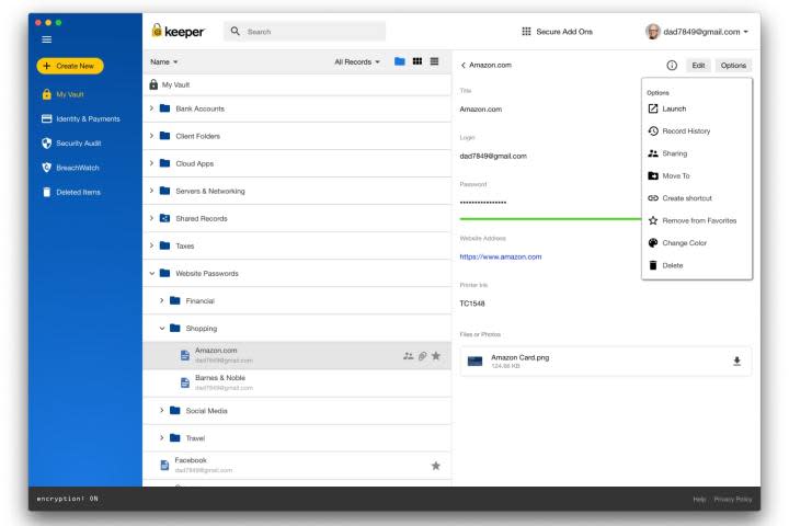 A window of the Keeper Security Password Manager app.