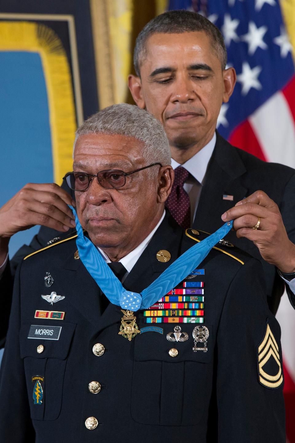 Staff Sgt. Melvin Morris is awarded the Medal of Honor by President Barack Obama.