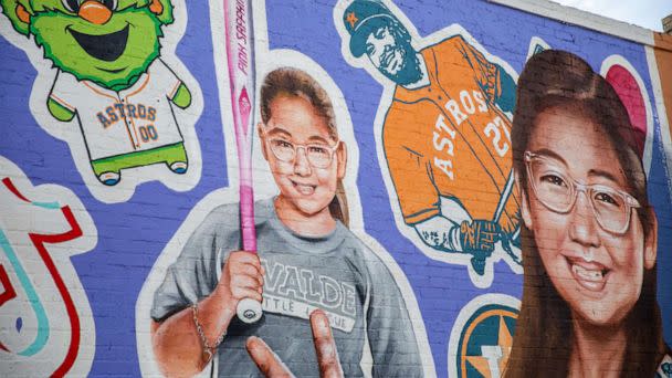 PHOTO: A mural of Tess Mata is shown in downtown Uvalde, Texas, on Aug. 21, 2022. (Kat Caulderwood/ABC News)