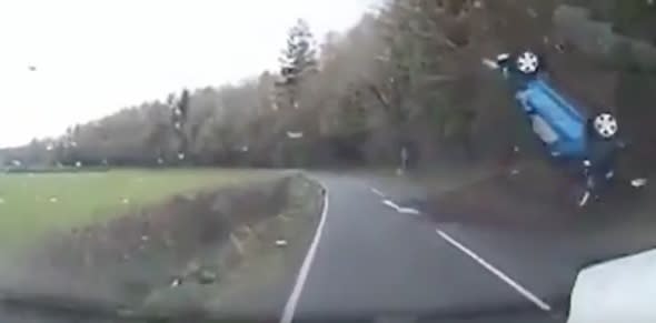 Moment car flips through the air caught on dashcam in Wales