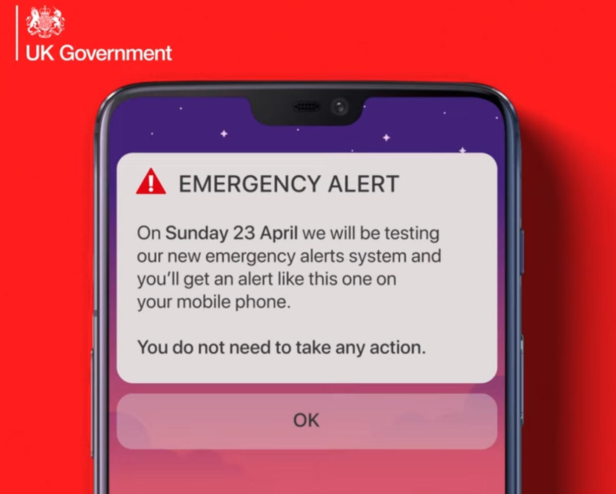The emergency phone alert will take place at 3pm on Sunday, 23 April. (Gov.uk)