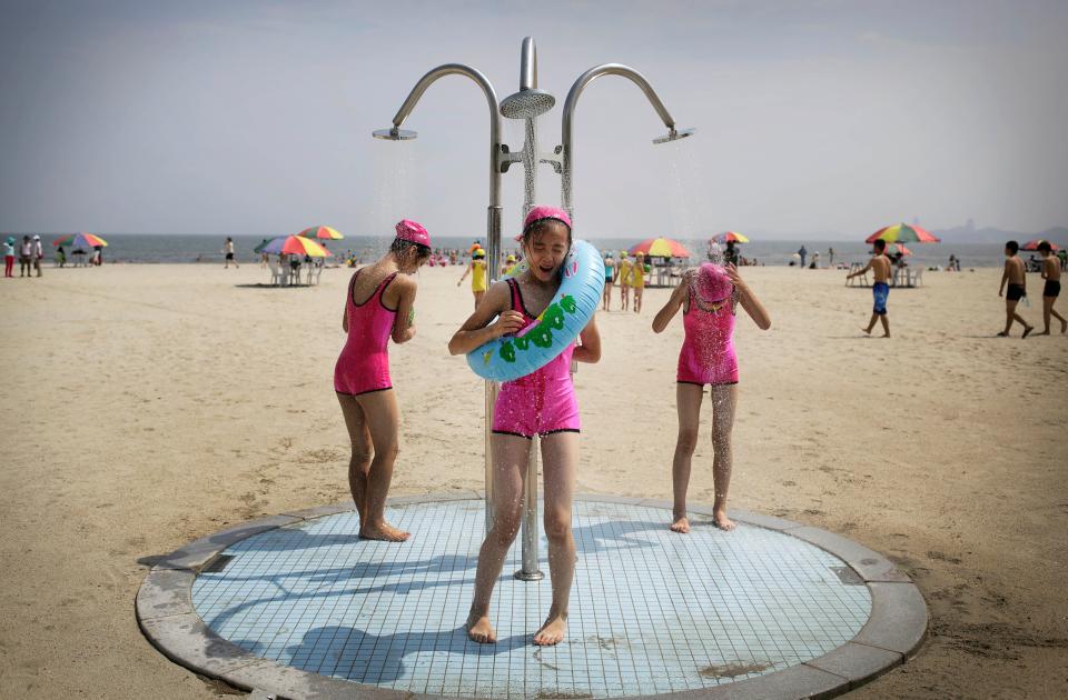 North Korea girls showering at beach