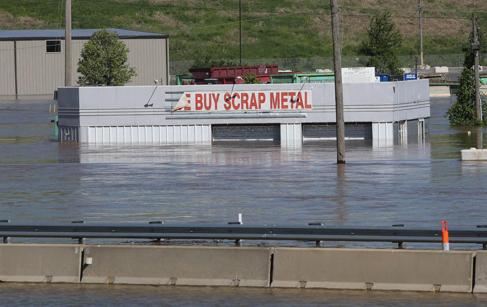 Flood waters around business