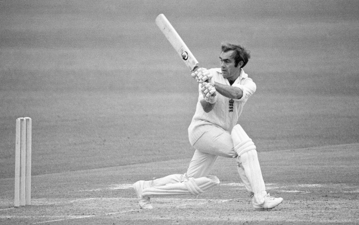 Edrich during his innings of 100 not out in the 1st Test between England and India at Old Trafford, 1974 - Patrick Eagar/Popperfoto via Getty Images