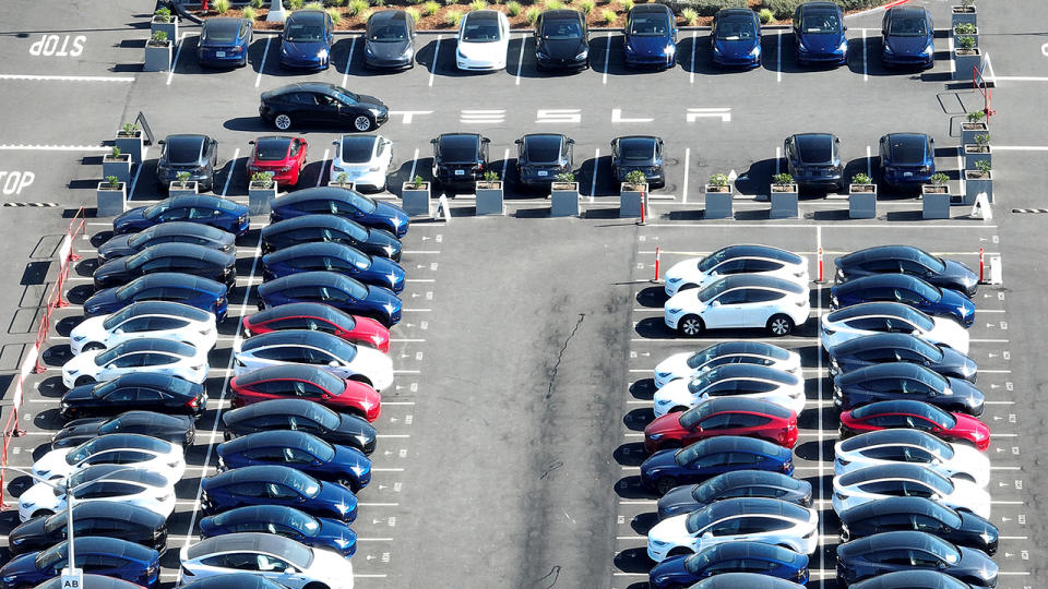 Tesla cars in lot