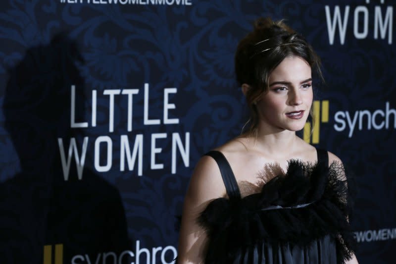 Emma Watson arrives on the red carpet at the "Little Women" premiere at the Museum of Modern Art on December 7, 2019, in New York City. The actor turns 34 on April 15. File Photo by John Angelillo/UPI
