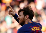 Soccer Football - La Liga Santander - FC Barcelona vs Athletic Bilbao - Camp Nou, Barcelona, Spain - March 18, 2018 Barcelona’s Lionel Messi celebrates scoring their second goal REUTERS/Albert Gea