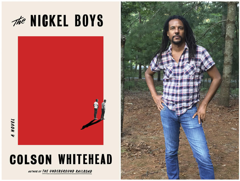 This combination photo shows the cover of "The Nickel Boys," left, and a portrait of author Colson Whitehead. Whitehead won the Pulitzer Prize for Fiction for his work on Monday, May 4, 2020. (Doubleday, left, and Madeline Whitehead/Doubleday via AP)