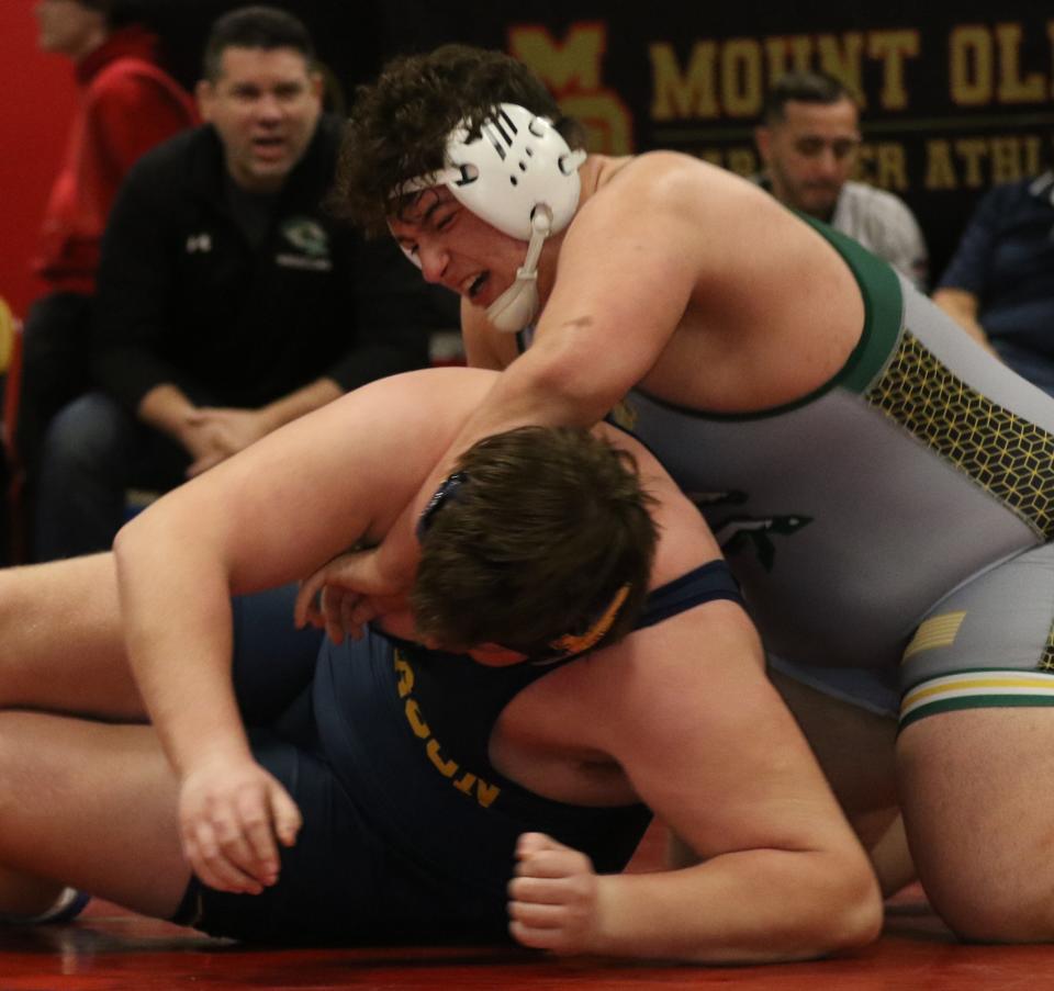 Mt Olive, NJ -- January 27, 2024 -- Timothy Connolly of Jefferson won this 285 lb. semi-final, defeating Luke Abilio of Montville in the Morris County Wrestling Tournament held at Mt. Olive, NJ on January 27, 2024.