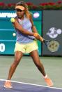 Mar 16, 2018; Indian Wells, CA, USA; Naomi Osaka (JPN) during her semifinal against Simona Halep (not pictured) in the BNP Paribas Open at the Indian Wells Tennis Garden. Mandatory Credit: Jayne Kamin-Oncea-USA TODAY Sports