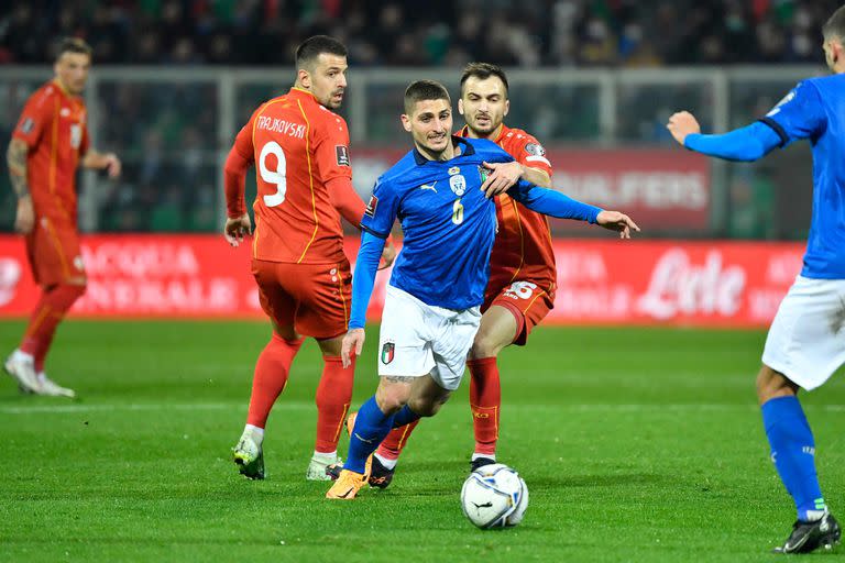 Verratti, en acción durante el partido fatídico contra Macedonia del Norte, que decretó la eliminación de Italia del camino a Qatar 2022