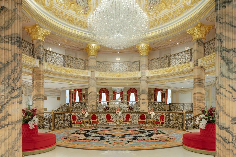 Raffles The Palm Dubai's opening in October, high-end luxury, ornate chandeliers