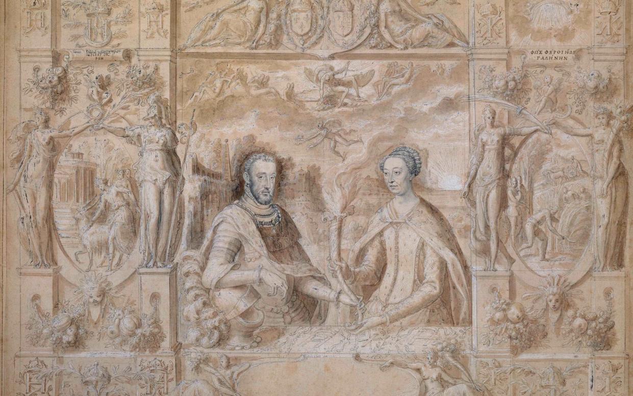 Detail from the portrait of Henri II and Catherine de Medici by Antoine Caron - Agence photo de la RMN-GP