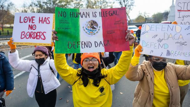 PHOTO: Pro-DACA protestors hold a march outside of the U.S. Capitol Building calling for a pathway to citizenship on November 17th, 2022, in Washington, D.C. (Anadolu Agency via Getty Images)