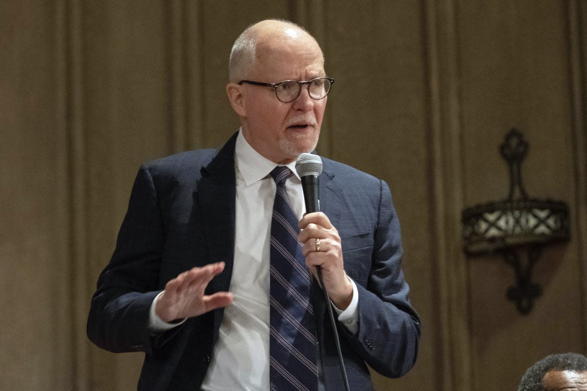 Former Chicago Public Schools CEO Paul Vallas participates in a forum with other Chicago mayoral candidates hosted by the Chicago Women Take Action Alliance Jan. 14, 2023, at the Chicago Temple in Chicago. Vallas has run as the law-and-order candidate and promises to put hundreds more officers on the streets. (AP Photo/Erin Hooley, File)