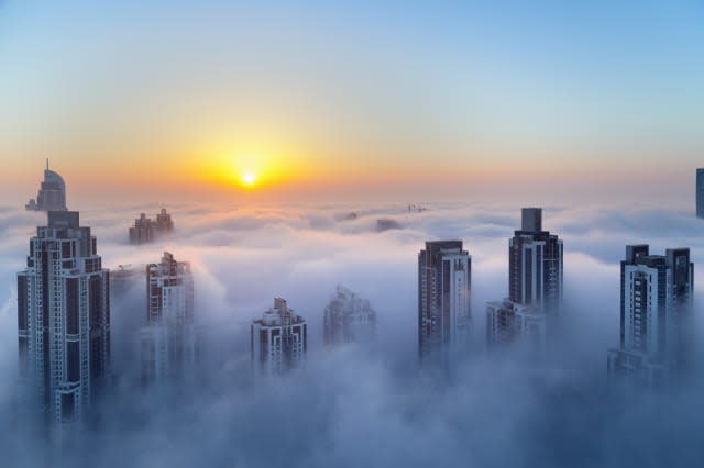 Downtown Dubai at dawn, United Arab Emirates