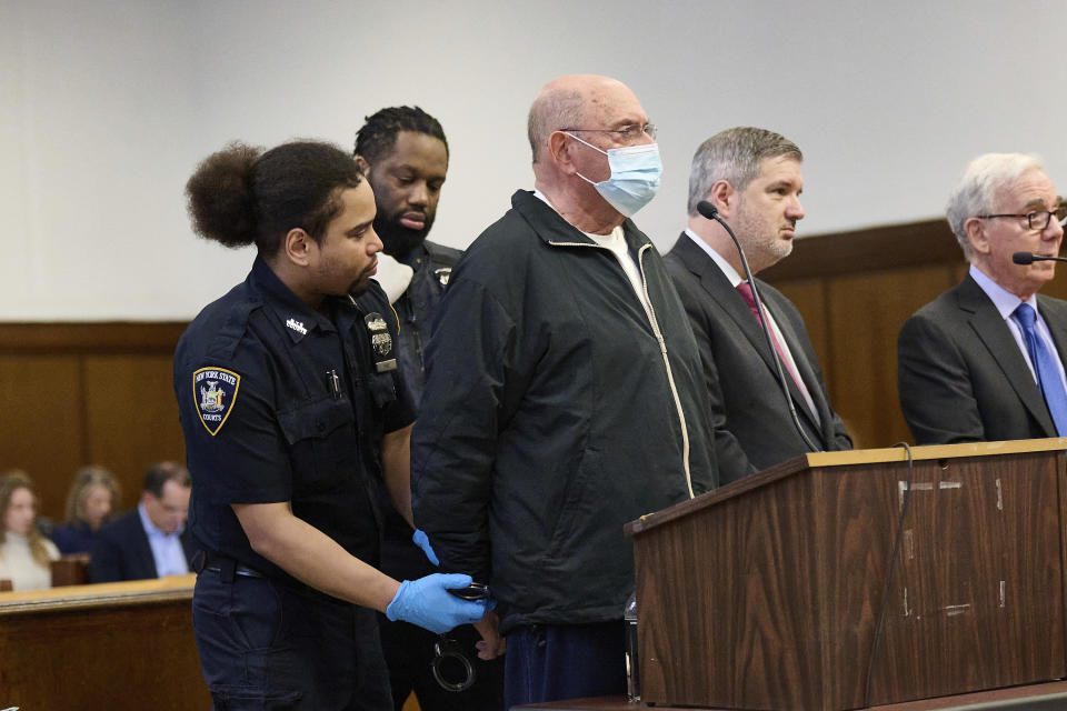 Former Trump executive Allen Weisselberg is taken into custody after sentencing in court on Wednesday, April 10, 2024 in New York. Weisselberg was sentenced to five months in jail for lying under oath during his testimony in the civil fraud lawsuit brought against the former president by New York’s attorney general. (Curtis Means/Daily Mail via AP, Pool)