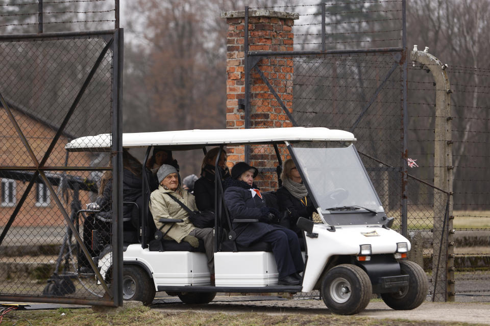 Holocaust survivors attend a ceremony in the former Nazi German concentration and extermination camp Auschwitz during ceremonies marking the 78th anniversary of the liberation of the camp in Brzezinka, Poland, Friday, Jan. 27, 2023. (AP Photo/Michal Dyjuk)