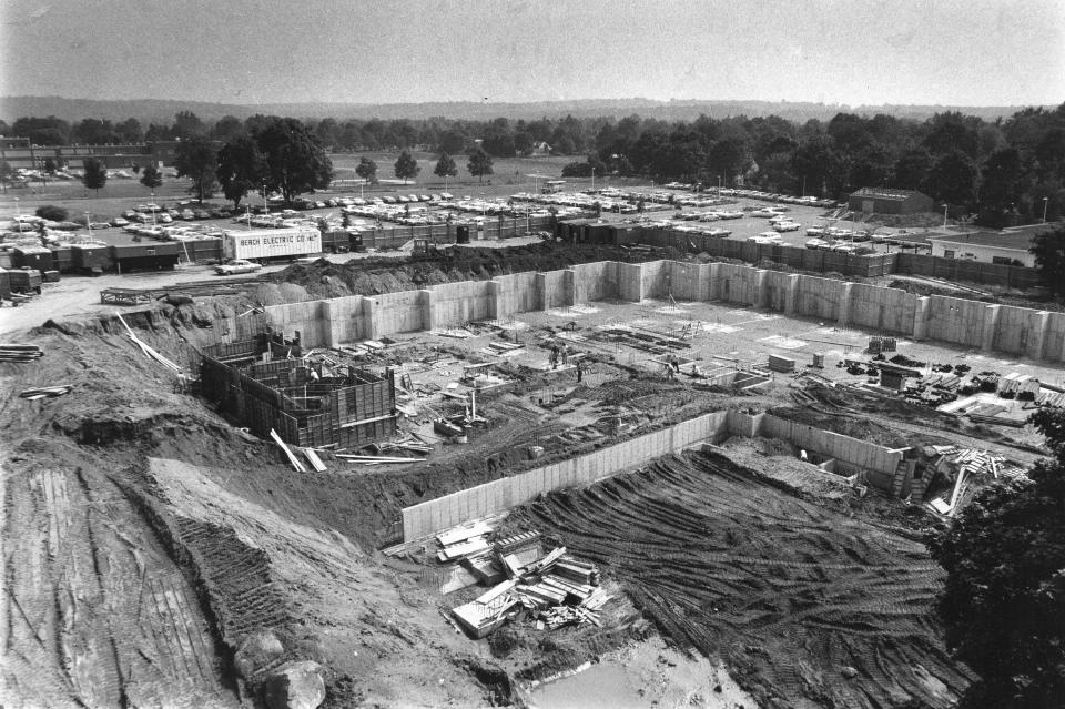 Excavation for the F. Willard Bergen wing is seen from the fourth floor of Ridgewood's Valley Hospital on June 28, 1972. The hospital has started a bus service to bring visitors from a distant parking lot.