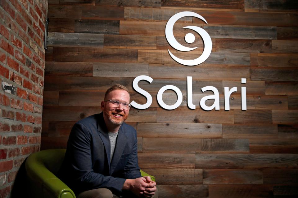 Tony Stelter, Oklahoma's 988 director, poses for a photo Jan. 5 inside the Solari office in Oklahoma City.