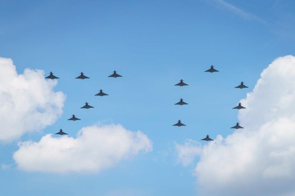 Aircraft spell out ’70’ during the flypast (Dominic Lipinski/PA) (PA Wire)